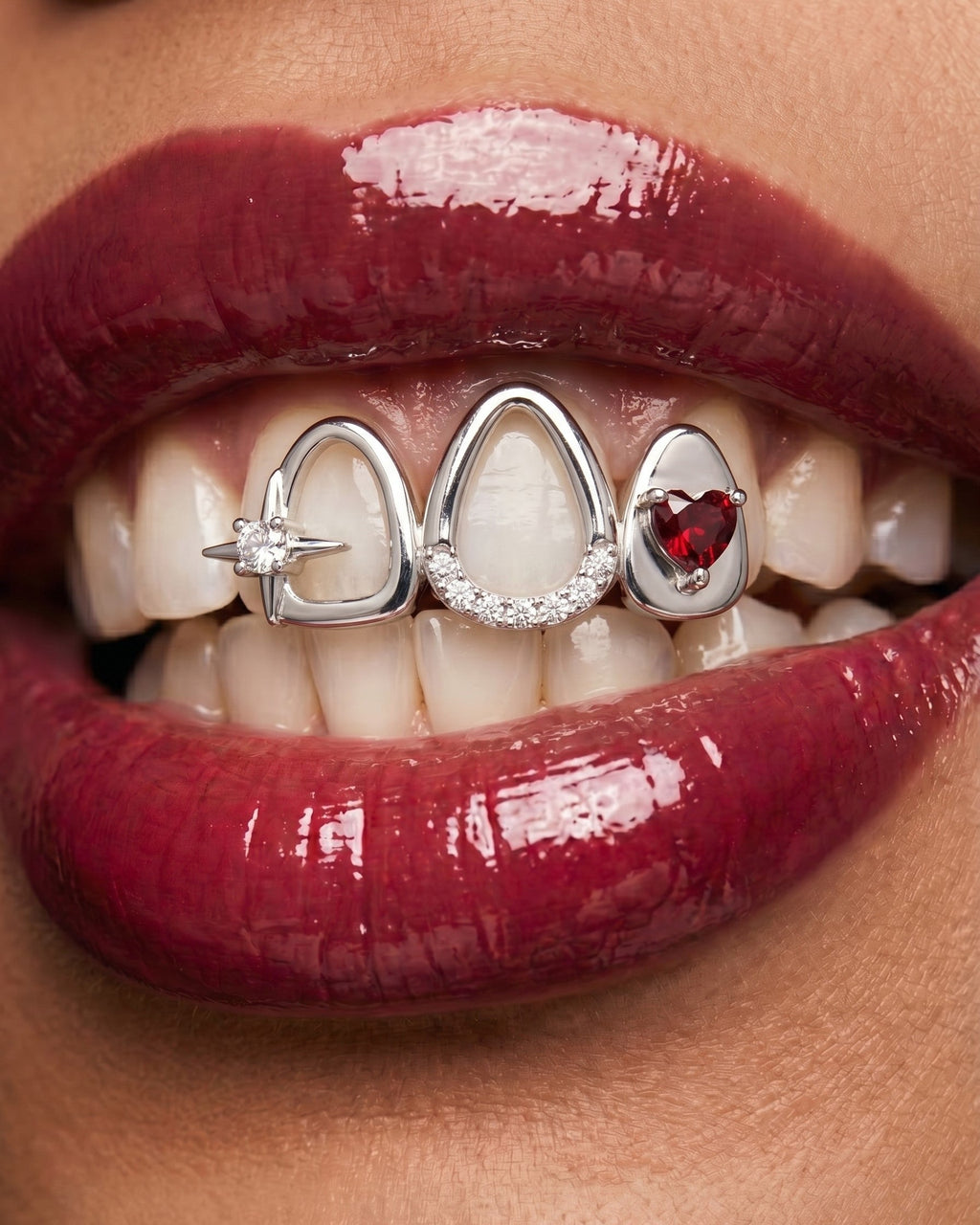 Crystal Star & Heart Triple-Tooth Grill