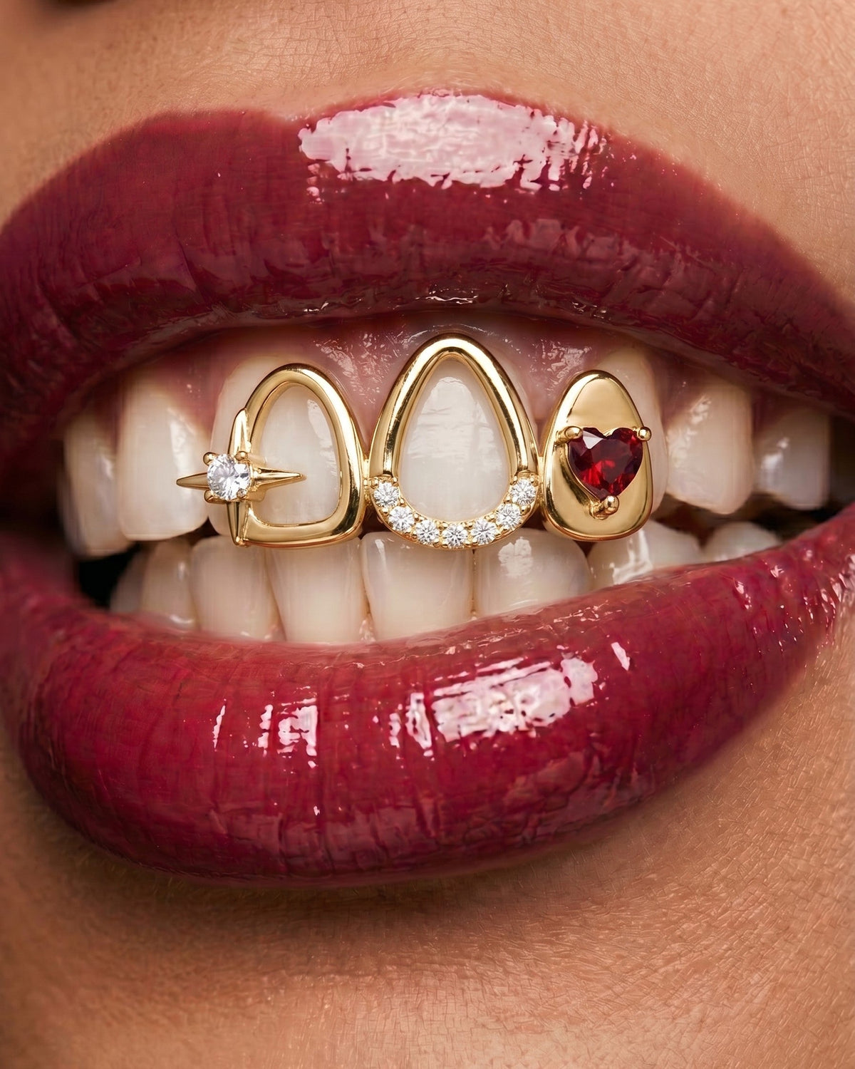 Crystal Star & Heart Triple-Tooth Grill