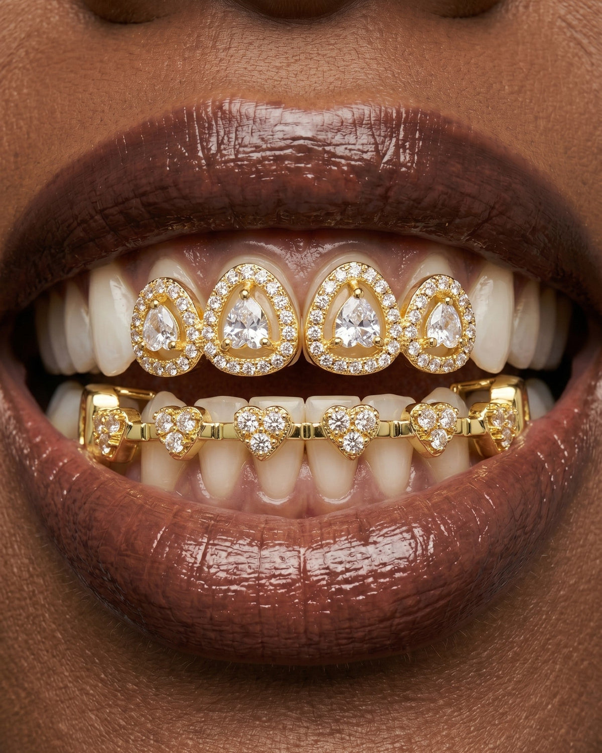 Heart Charm Bar & Teardrop Crystal Tooth Grill Set