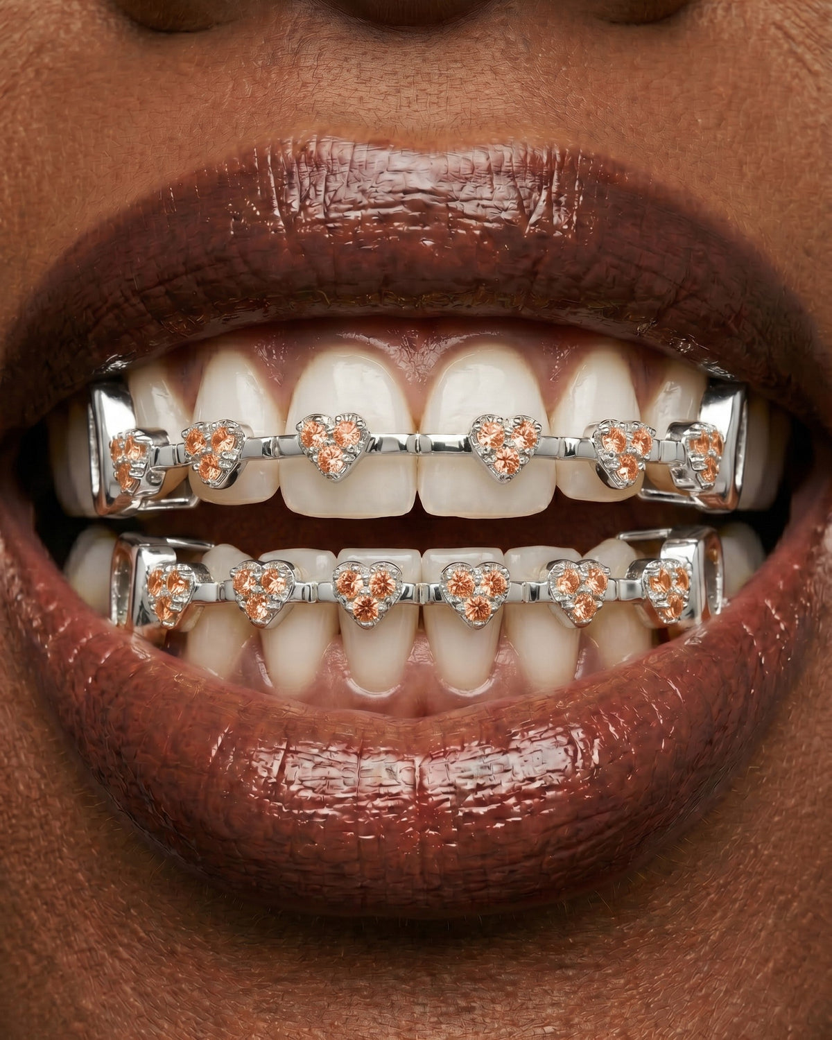 Pink Crystal Heart Bar Tooth Grill Set