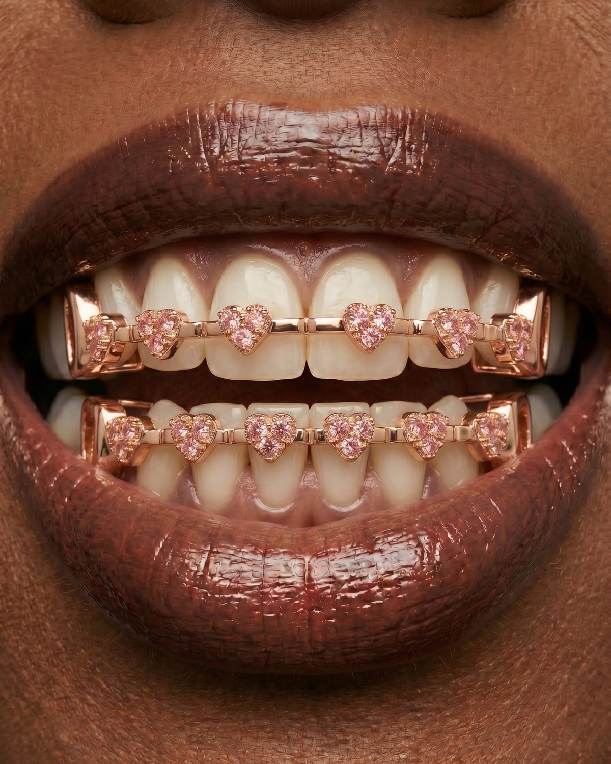 Pink Crystal Heart Bar Tooth Grill Set