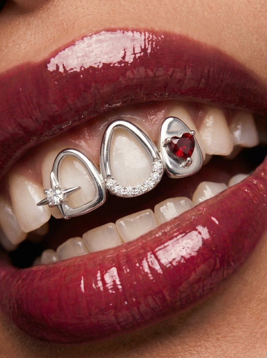 Crystal Star & Heart Triple-Tooth Grill