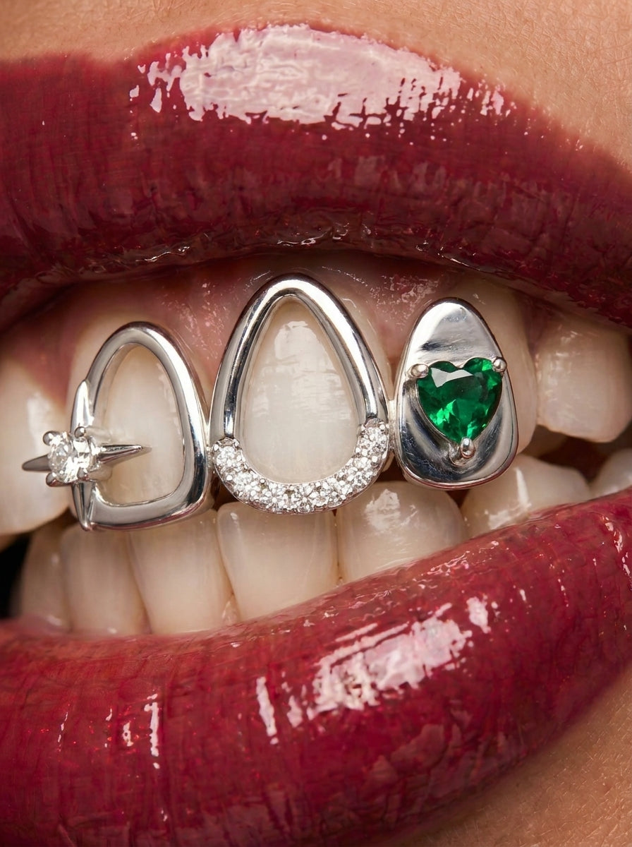 Crystal Star & Heart Triple-Tooth Grill