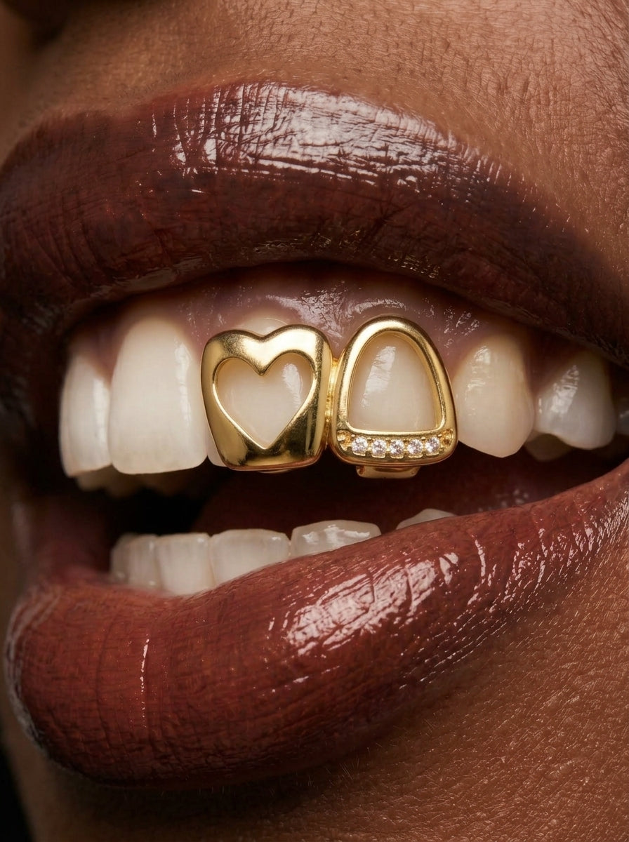 Crystal Heart Oval Double-Tooth Grill