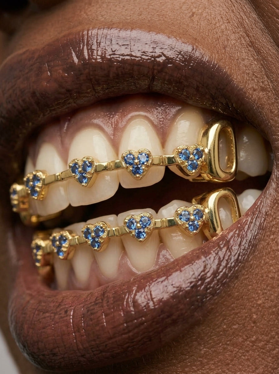 Blue Crystal Heart Bar Tooth Grill Set