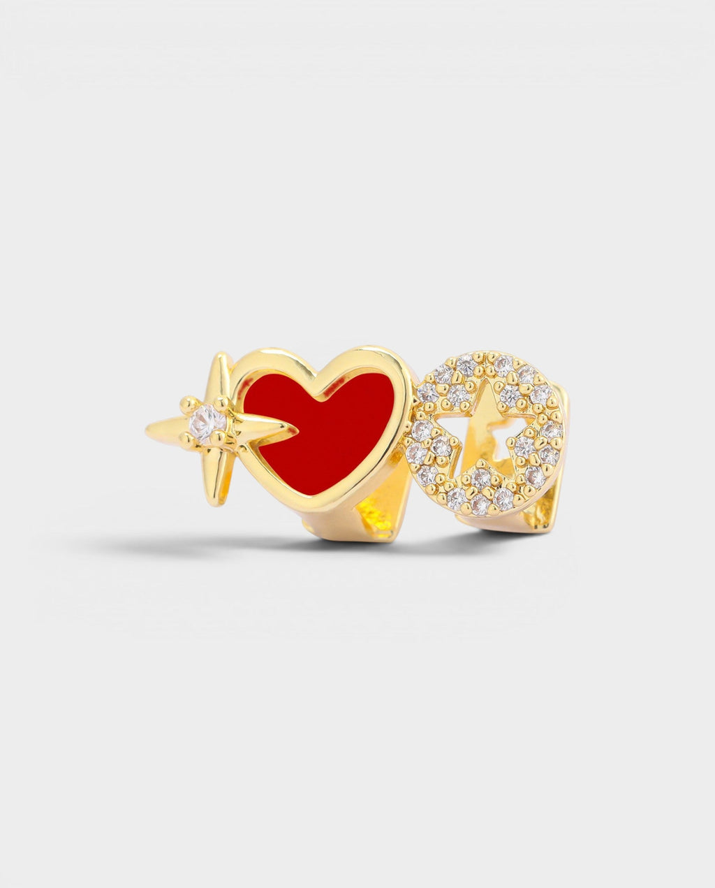 Crystal Star Heart Pavé Double-Tooth Grill