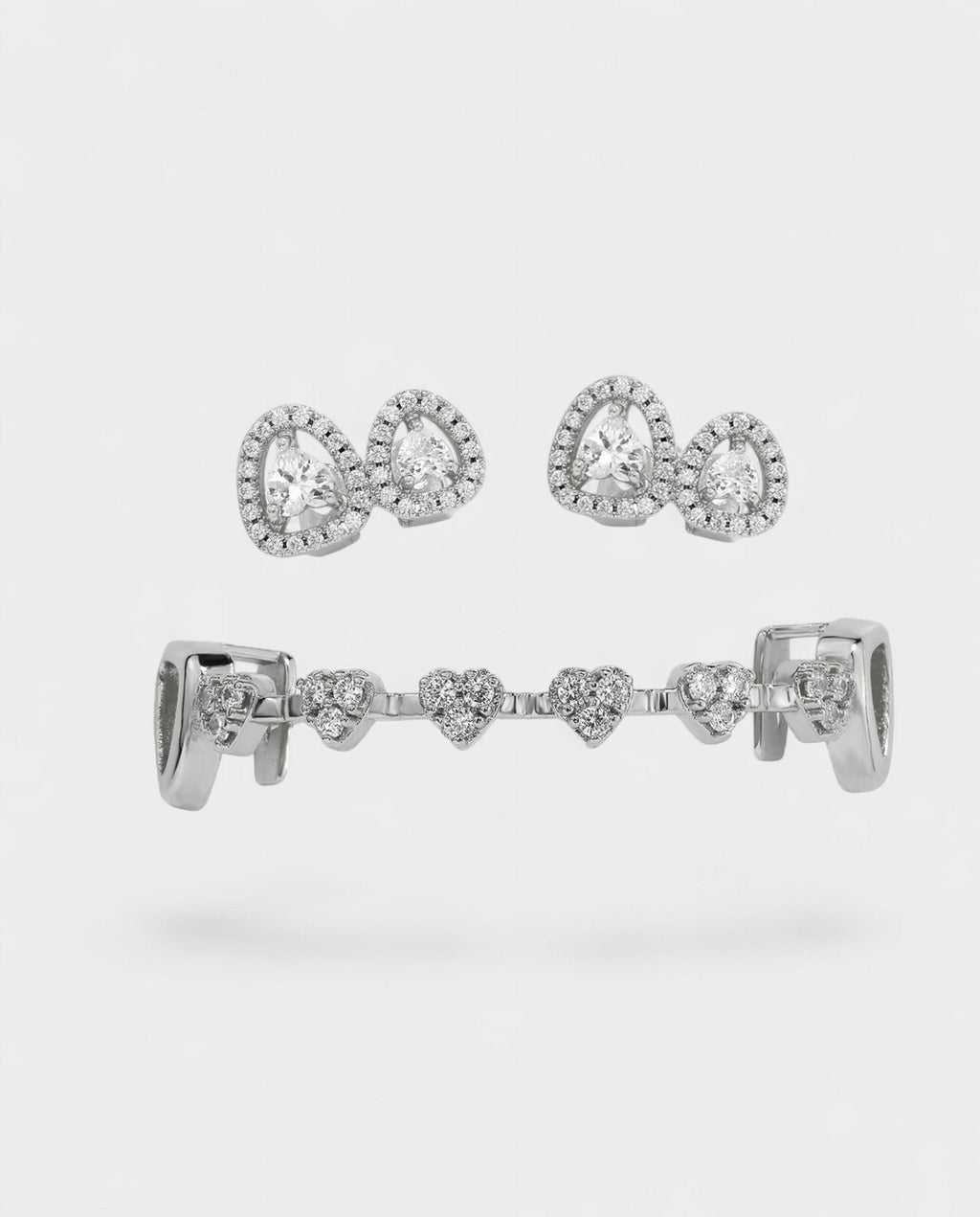 Heart Charm Bar & Teardrop Crystal Tooth Grill Set