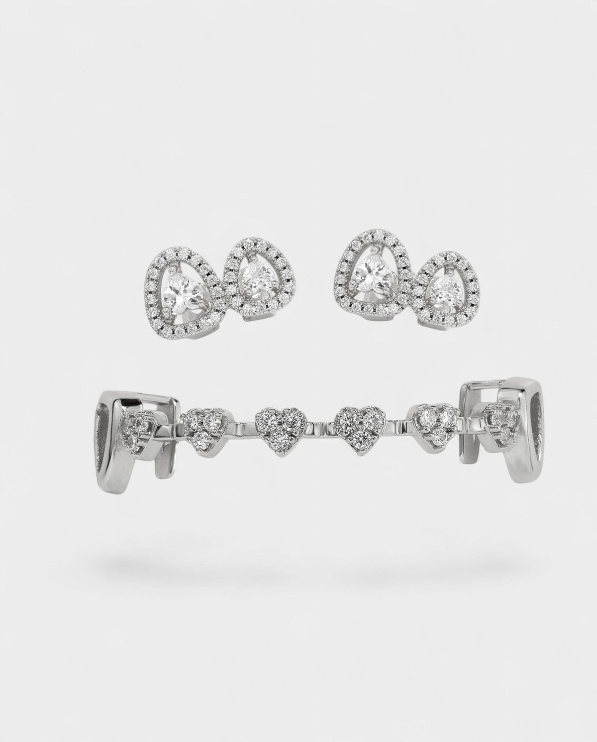 Heart Charm Bar & Teardrop Crystal Tooth Grill Set