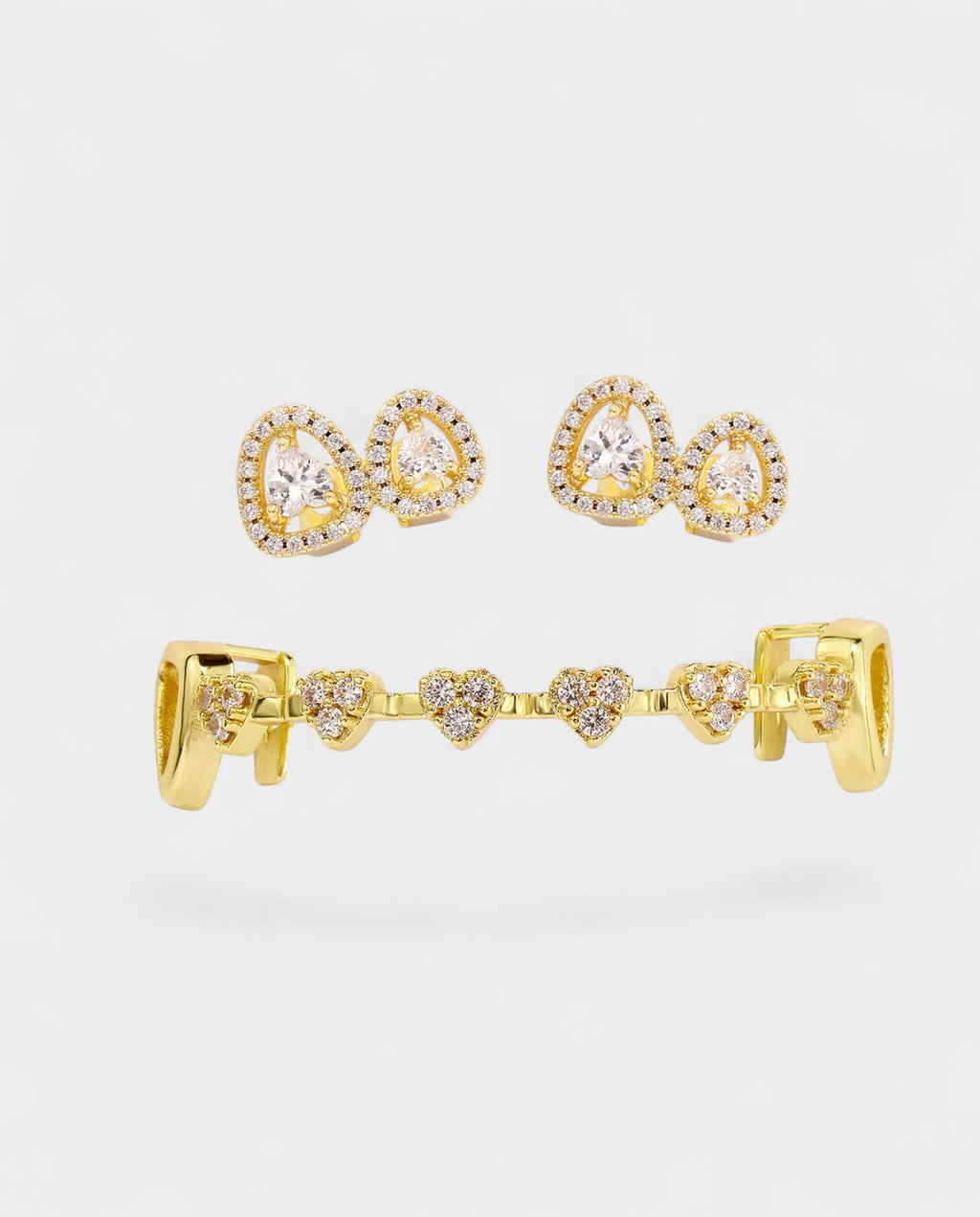 Heart Charm Bar & Teardrop Crystal Tooth Grill Set