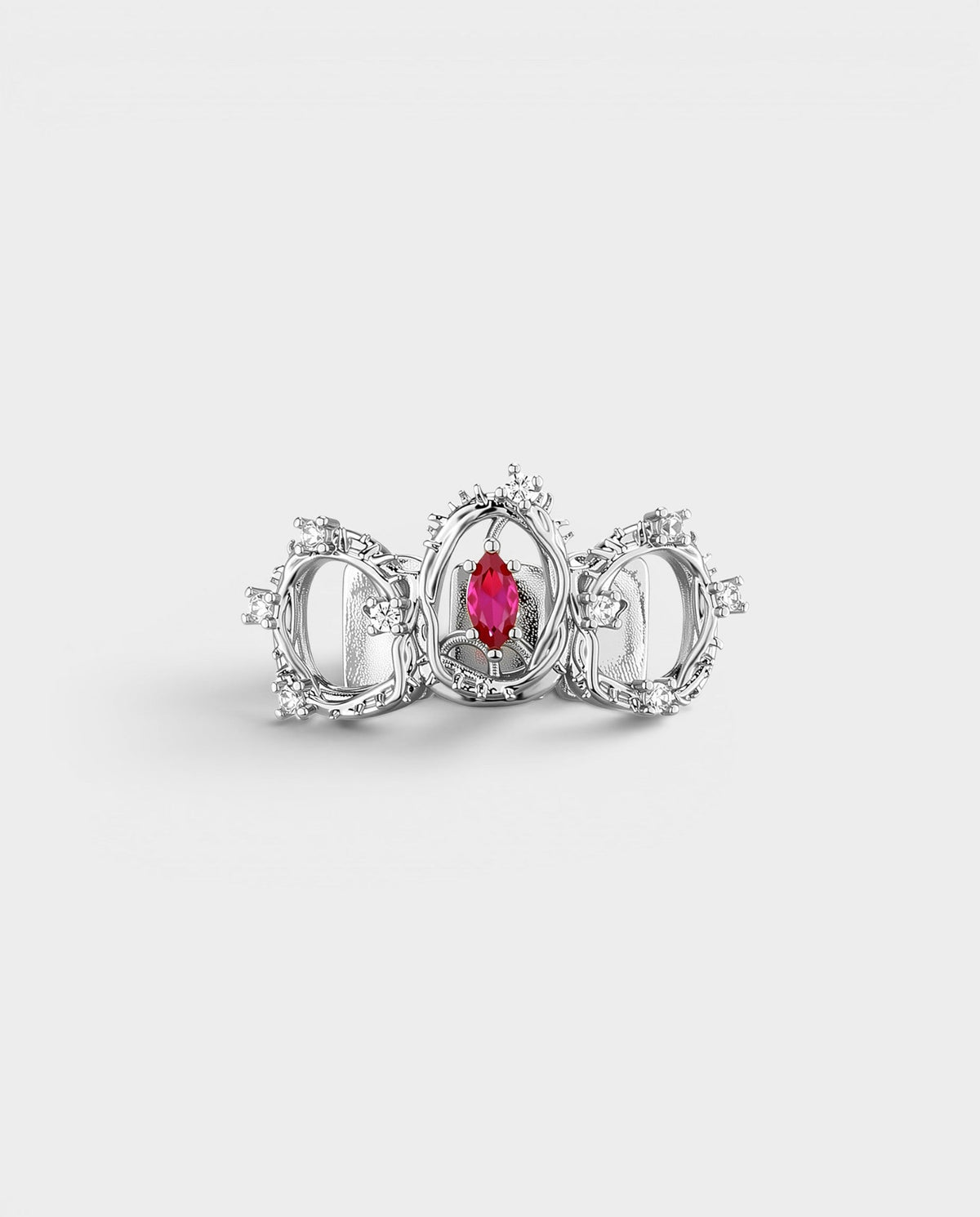 Ruby Crystal Oval Frame Triple-Tooth Grill