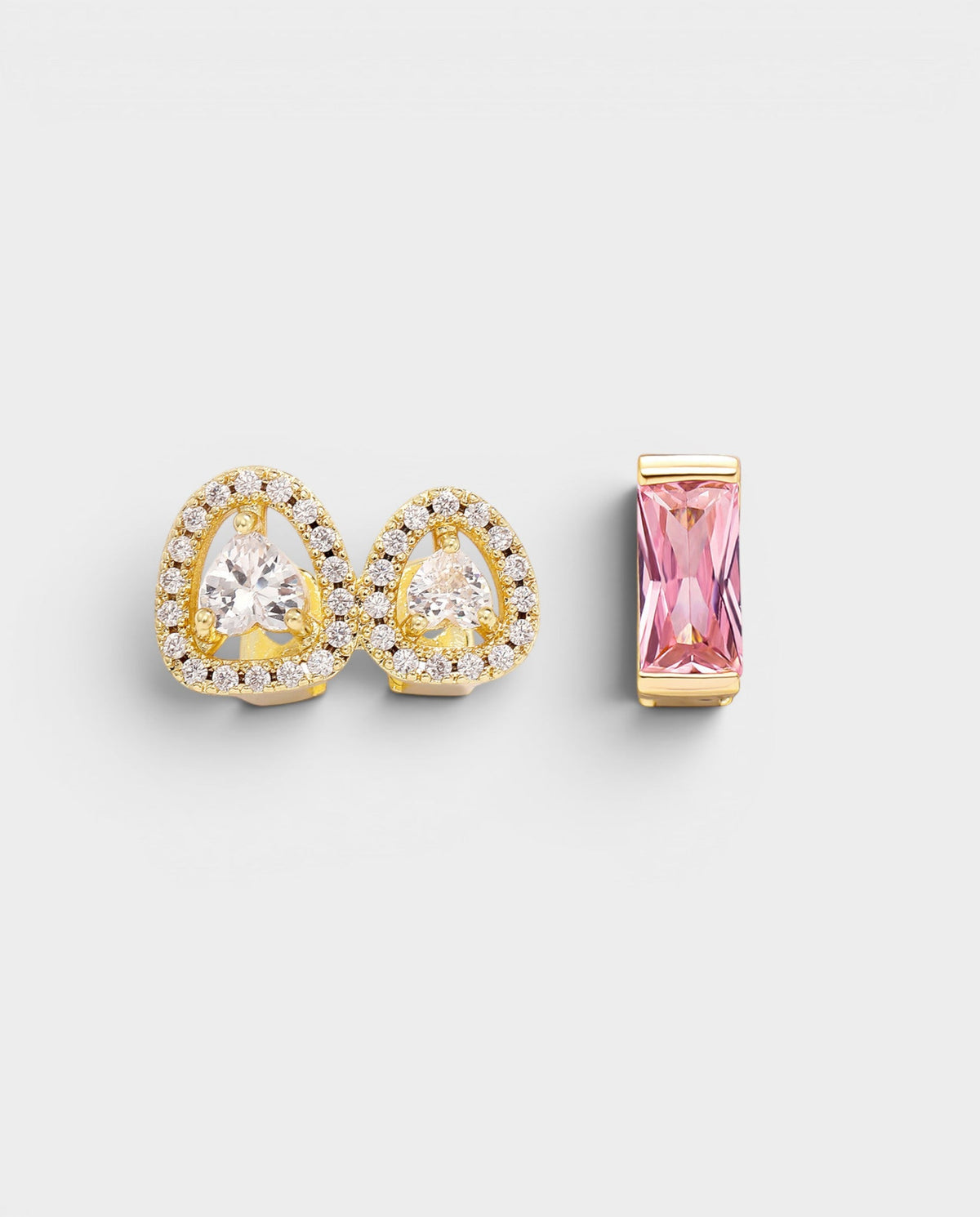 Heart Crystal Pavé & Pink Baguette Tooth Grill Set