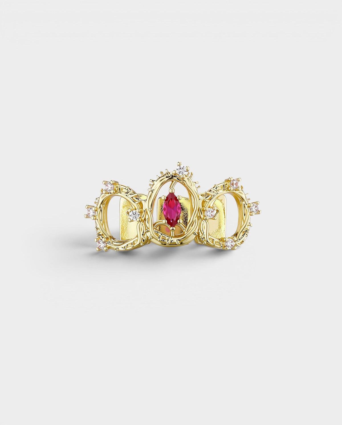 Ruby Crystal Oval Frame Triple-Tooth Grill