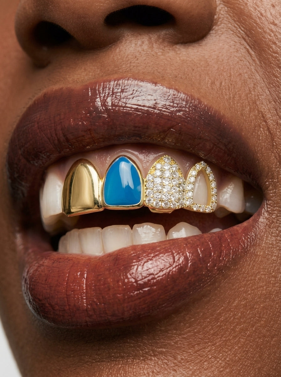 Turquoise Crystal Pavé Four-Tooth Grill
