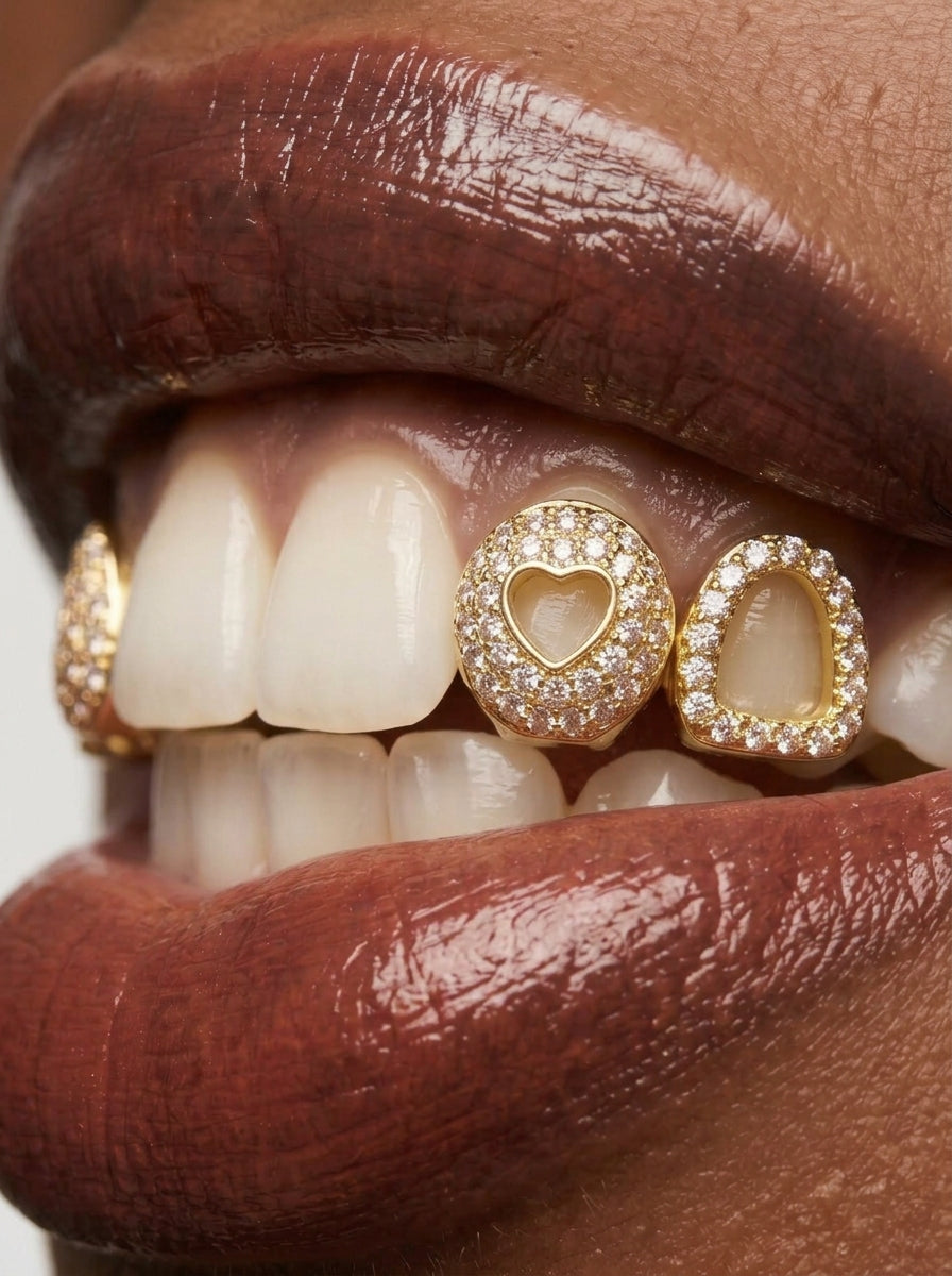 Heart Cutout Crystal Pavé Tooth Grill Set