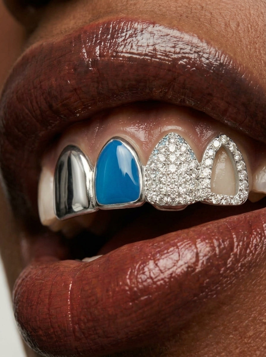 Turquoise Crystal Pavé Four-Tooth Grill