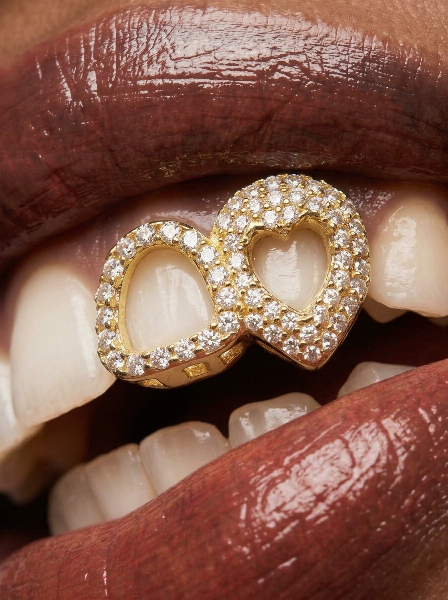 Crystal Pavé Heart Double-Tooth Grill