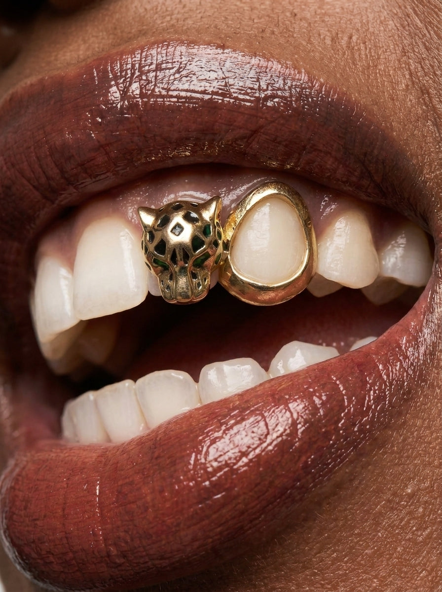 Leopard Head Gold-Tone Tooth Grill