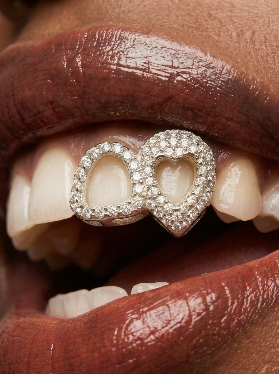 Crystal Pavé Heart Double-Tooth Grill