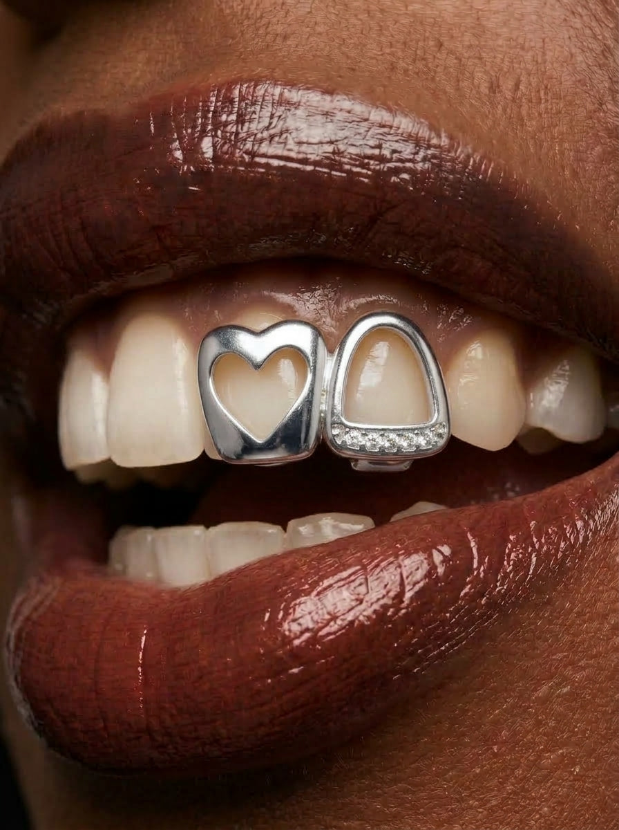 Crystal Heart Oval Double-Tooth Grill
